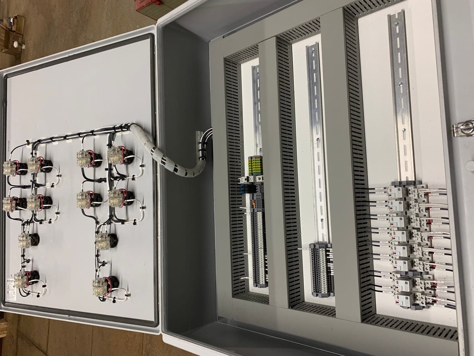 Large custom control panel under assembly in the Electrisource panel shop